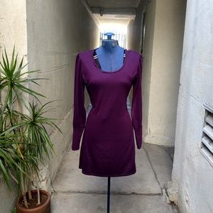 Dark purple fitted balloon sleeve dress